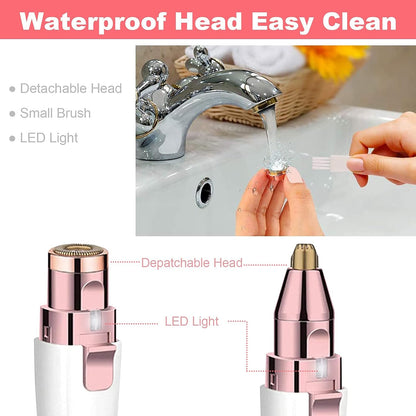 Facial Hair Remover for Women, Eyebrow Trimmer Nose Hair Razor 2-In-1, Mini Bikini Razor Precise Shaper, Portable Rechargeable Epilator for Lips, Body, Cheeks, Chin, Arms, Legs, Peach Fuzz (White)
