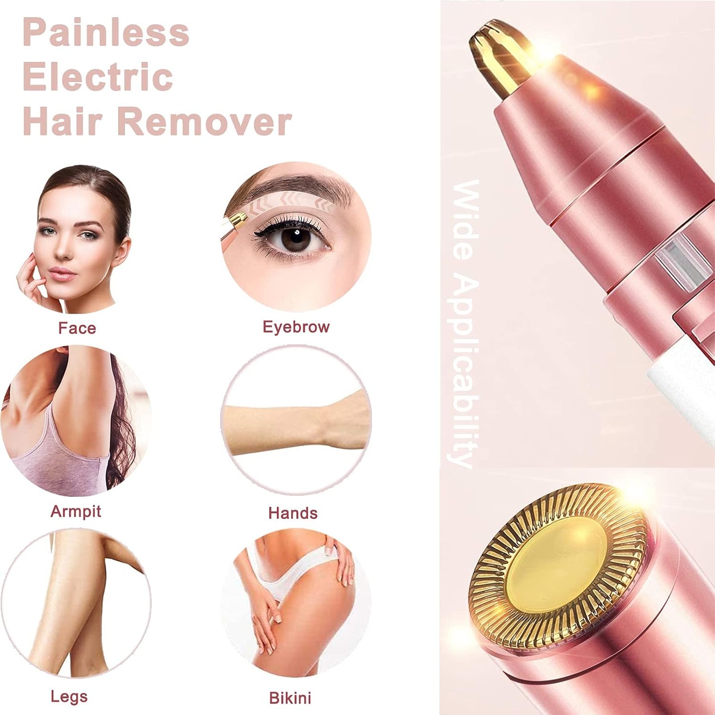 Facial Hair Remover for Women, Eyebrow Trimmer Nose Hair Razor 2-In-1, Mini Bikini Razor Precise Shaper, Portable Rechargeable Epilator for Lips, Body, Cheeks, Chin, Arms, Legs, Peach Fuzz (White)
