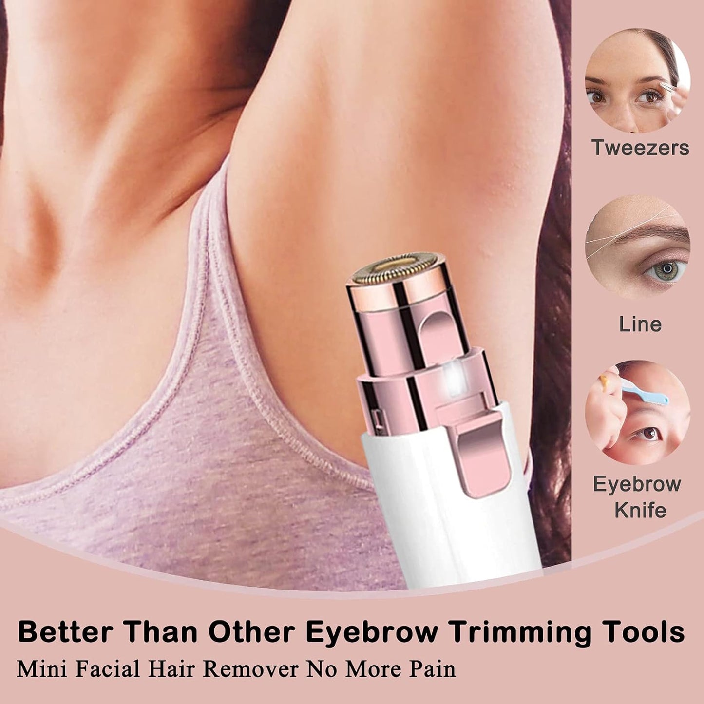 Facial Hair Remover for Women, Eyebrow Trimmer Nose Hair Razor 2-In-1, Mini Bikini Razor Precise Shaper, Portable Rechargeable Epilator for Lips, Body, Cheeks, Chin, Arms, Legs, Peach Fuzz (White)