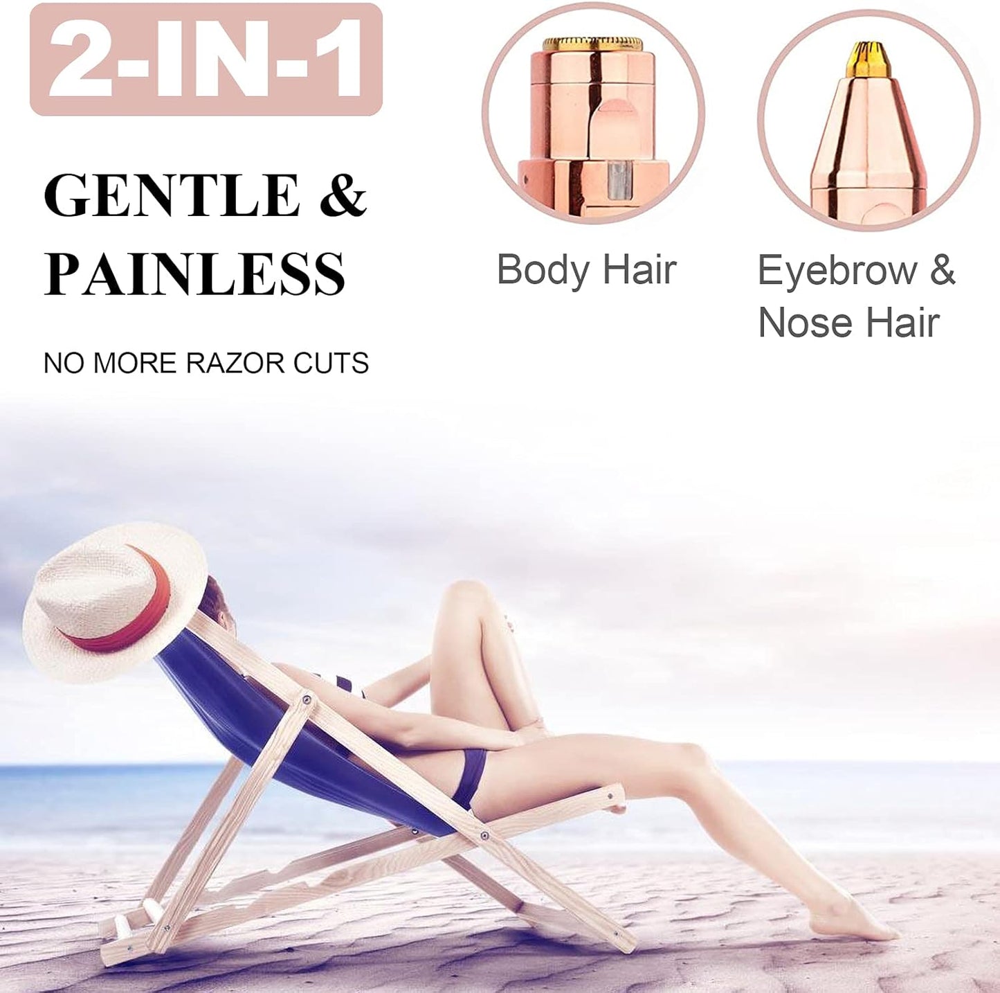 Facial Hair Remover for Women, Eyebrow Trimmer Nose Hair Razor 2-In-1, Mini Bikini Razor Precise Shaper, Portable Rechargeable Epilator for Lips, Body, Cheeks, Chin, Arms, Legs, Peach Fuzz (White)