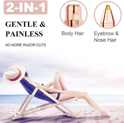 Facial Hair Remover for Women, Eyebrow Trimmer Nose Hair Razor 2-In-1, Mini Bikini Razor Precise Shaper, Portable Rechargeable Epilator for Lips, Body, Cheeks, Chin, Arms, Legs, Peach Fuzz (White)
